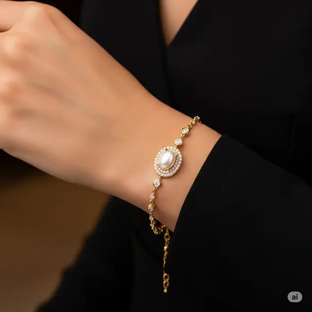 Gelang Emas + Mutiara & Permata