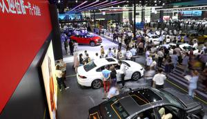 Suasana area FAW-Volkswagen dalam Pameran Otomotif Internasional Changchun China ke-17 di Changchun, Provinsi Jilin, China timur laut, Minggu (12/7/2020). (Xinhua/Yan Linyun)