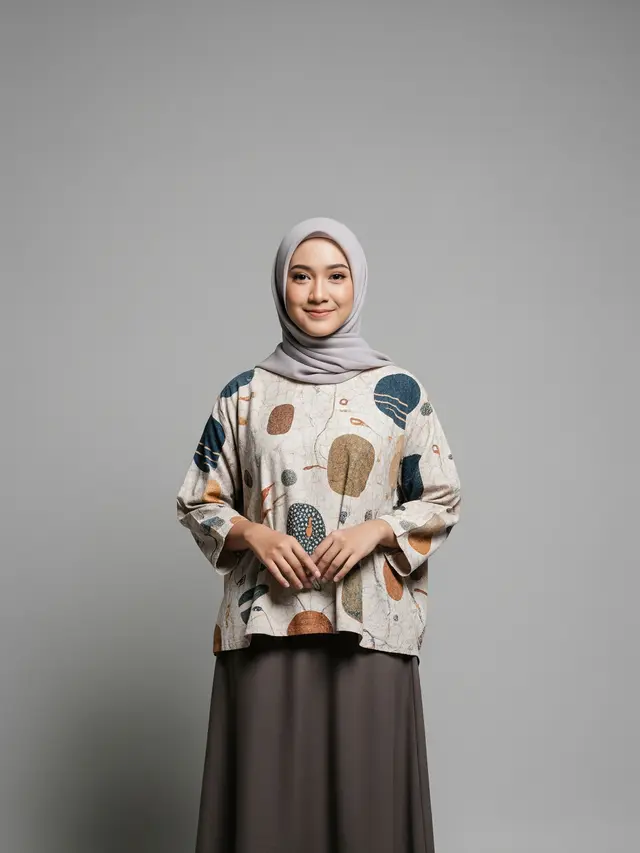 Atasan Batik Oversized dengan Rok Panjang A-Line