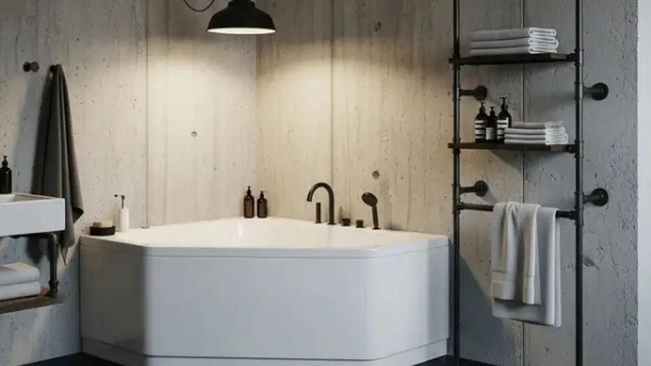 Desain Kamar Mandi dengan Bathtub Sudut (Sumber: Gemini AI)