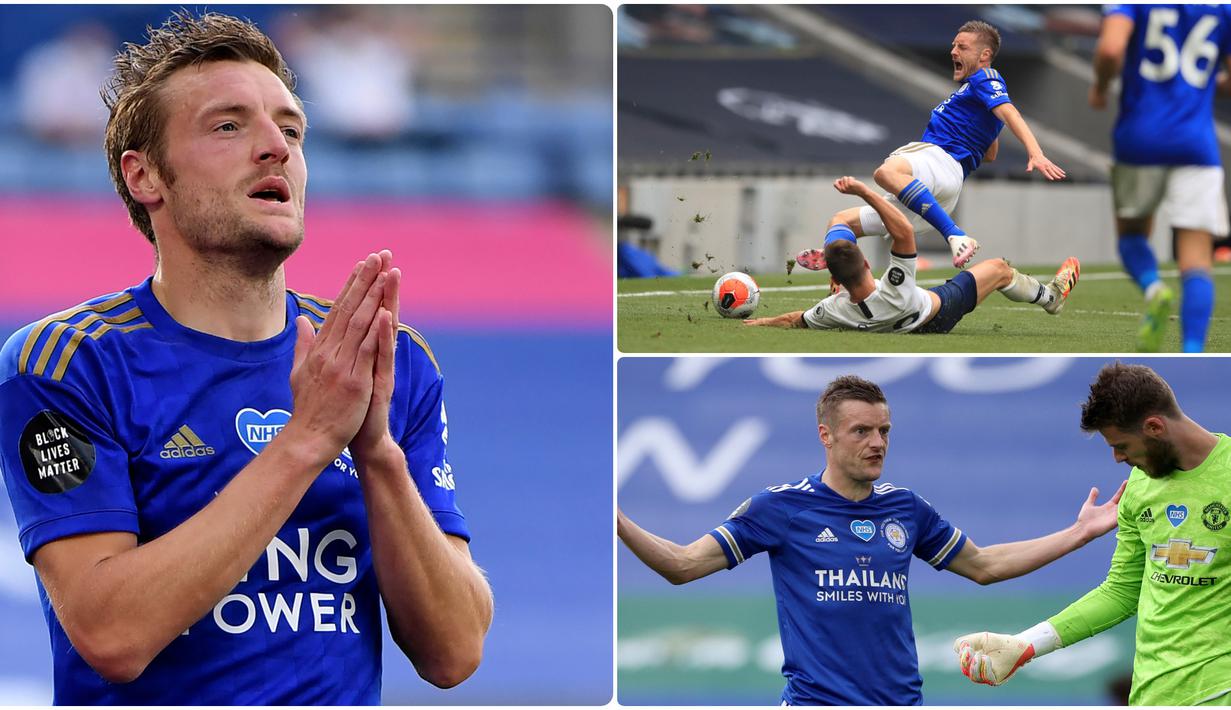 Penyerang Leicester City, Jamie Vardy, sukses meraih gelar Golden Boot Premier League usai menjadi pencetak gol terbanyak sekaligus tercatat sebagai pemain tertua yang meraih gelar Golden Boot di Premier League. (kolase foto AP)