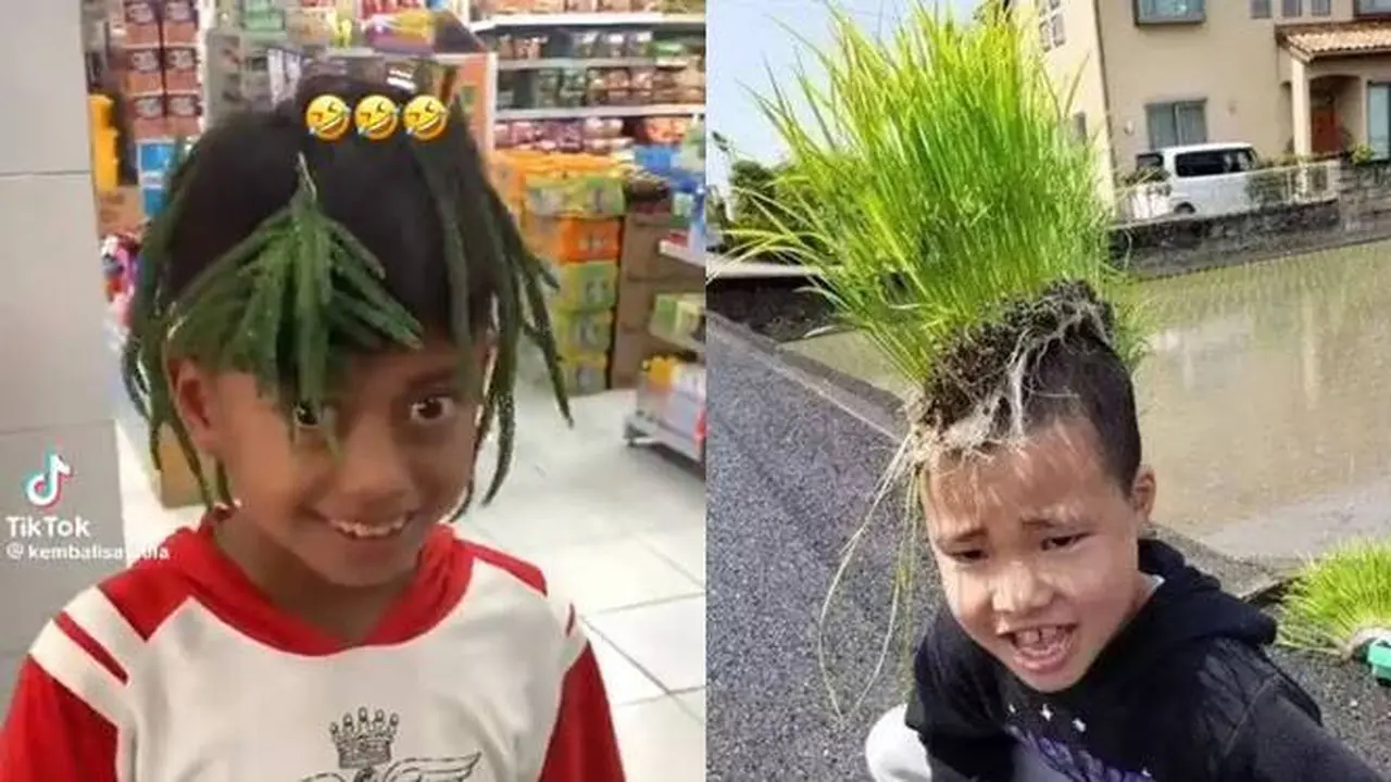 7 Potret Kocak Orang Pakai Rambut Palsu dari Tanaman Ini Absurd Banget