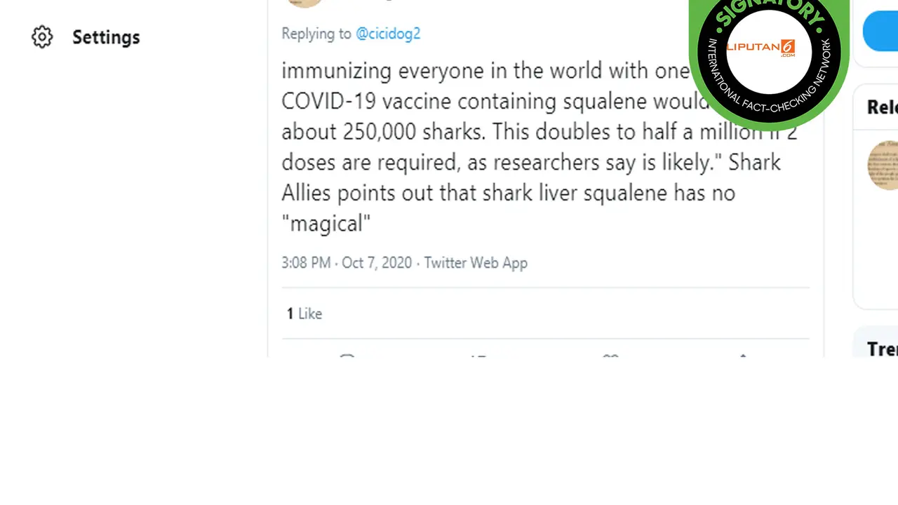 Hoaks hiu dibunuh untuk vaksin covid-19