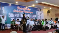 Cawapres nomor urut satu Muhaimin Iskandar alias Cak Imin dalam acara silahturahmi dan konsolidasi pemenangan relawan AMIN di Banten, Rabu (27/12/2023). (Liputan6.com/Winda Nelfira)