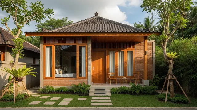 Desain Rumah Desa Nuansa Japandi Pakai Kayu dan Bata Ekspos/Gemini AI