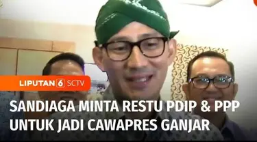 Asa Sandiaga Uno untuk jadi pendamping Ganjar Pranowo di Pilpres 2024, belum surut. Sandiaga Uno meminta restu dari Pimpinan PDI Perjuangan dan PPP untuk menjadi bakal cawapres Ganjar Pranowo.