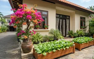 6 Inspirasi Taman Teras dengan Bunga Hias dan Sayuran Daun, Cantik Sekaligus Produktif