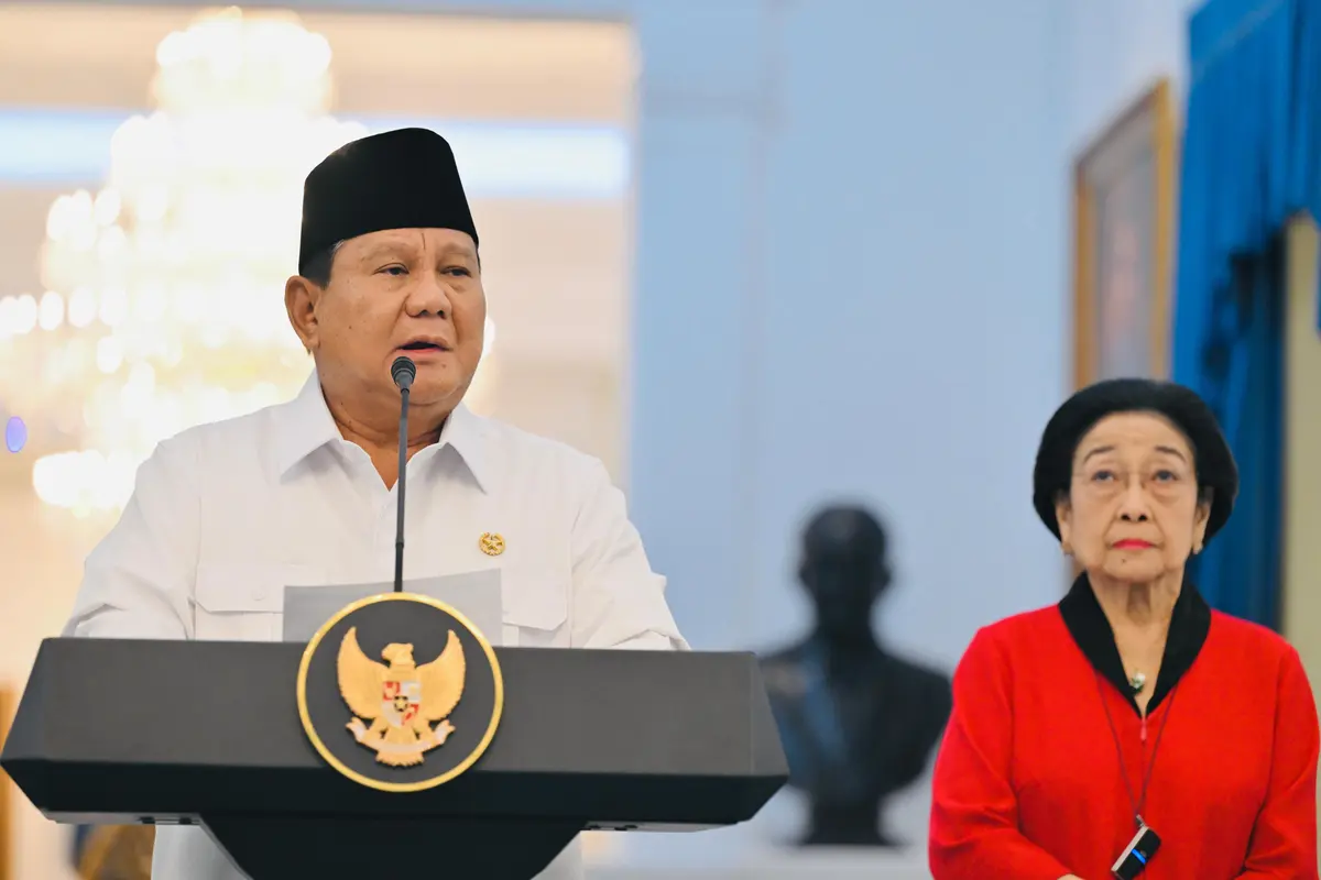 Presiden Prabowo Subianto dan Megawati Soekarnoputri saat jumpa pers di Istana Kepresidenan Jakarta, Minggu (31/8/2025) (Laily Rachev - Biro Pers Sekretariat Presiden)