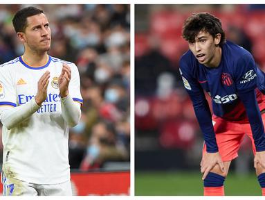 Nasib berbeda dialami oleh dua klub asal Madrid, Real Madrid dan Atletico Madrid saat laga pekan ke-19 Liga Spanyol 2021/22. Los Blancos sukses memetik 3 poin usai menekuk Athletic Bilbao dengan skor 2-1, sedangkan Atletico Madrid harus menelan kekalahan 1-2 dari Granada. (Foto kolase: AFP dan AP)