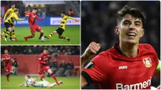 Gelandang serang Bayer Leverkusen, Kai Havertz, menjadi incaran beberapa klub besar Eropa berkat performa apiknya bersama skuat Die Werkself di kompetisi Bundesliga 2019-2020. Berikut pesona Kai Havertz saat berlaga untuk Leverkusen. (kolase foto AFP)