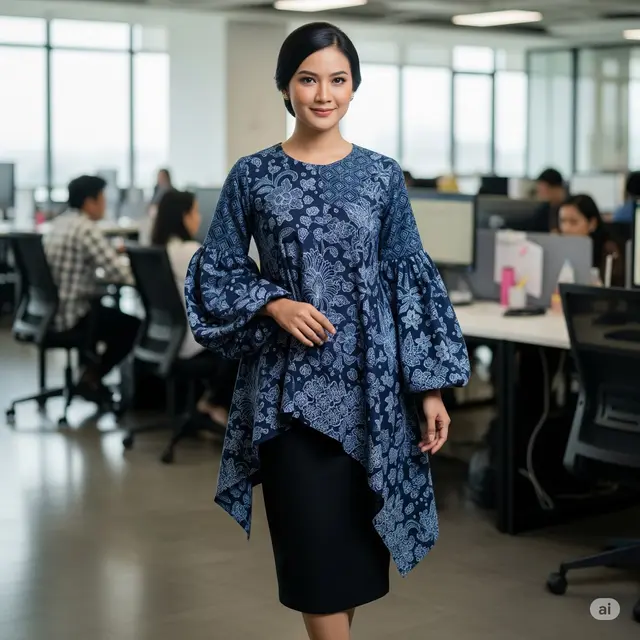 Long Top Asimetris Warna Navy