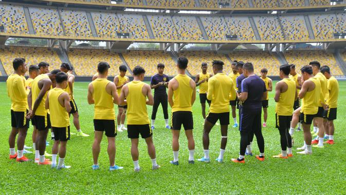 Timnas Malaysia saat menjalani sesi latihan resmi di Stadion Nasional, Bukit Jalil, Kuala Lumpur, Kamis (29/8/2019). (Bola.com/Dok. FAM)