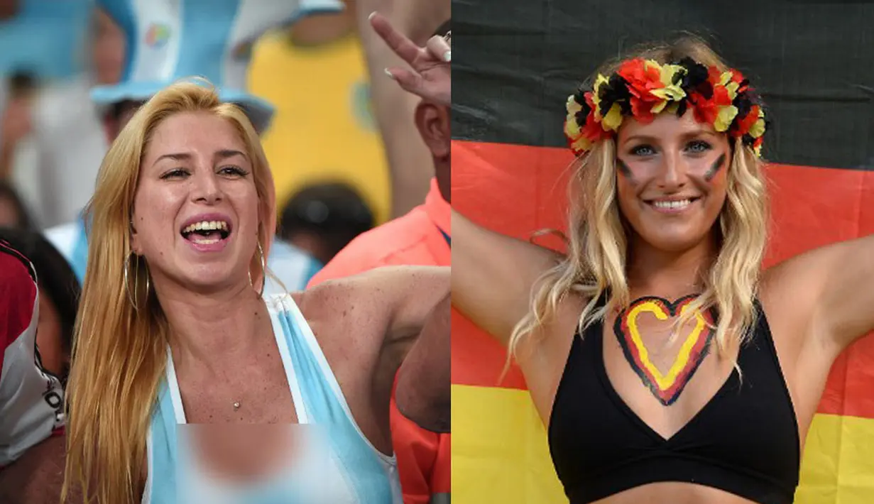 Jerman dan Argentina akan bertemu di Final Piala Dunia 2014. Fans seksi pun pasti bermunculan (AFP Photo)