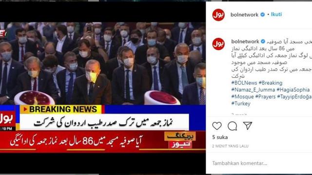 Presiden Turki Tayyip Erdogan Sudah Hadir di Hagia Sophia Untuk Ikuti Salat Jumat Perdana