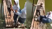 Utamakan Keselamatan Hp, Detik-Detik Siswi Jatuh saat Naik Rakit Ini Kocak
