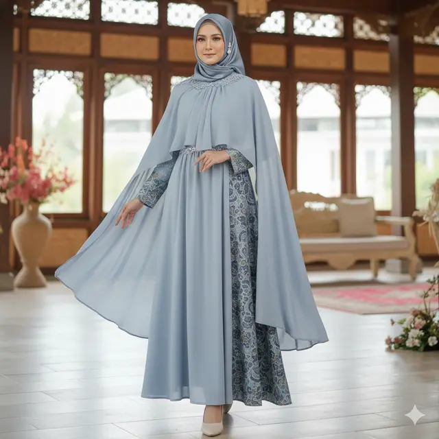 7 Tren Model Gamis Batik Brokat Baby Blue Terbaru untuk Lebaran 2026, Tampilan Anggun dan Mewah