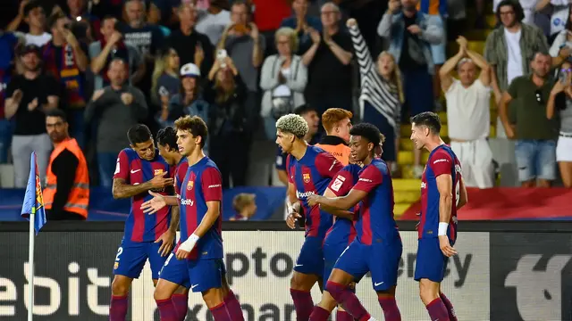 Selebrasi pemain Barcelona saat mempermalukan Celta Vigo