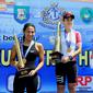 Atlet Triathlon asal Portugal Sarah Virginia Costeira menjadi yang tercepat dalam ajang Bengkulu International Triathlon 2017 untuk kelas Sparint Distance Women (Liputan6.com/Yuliardi Hardjo)