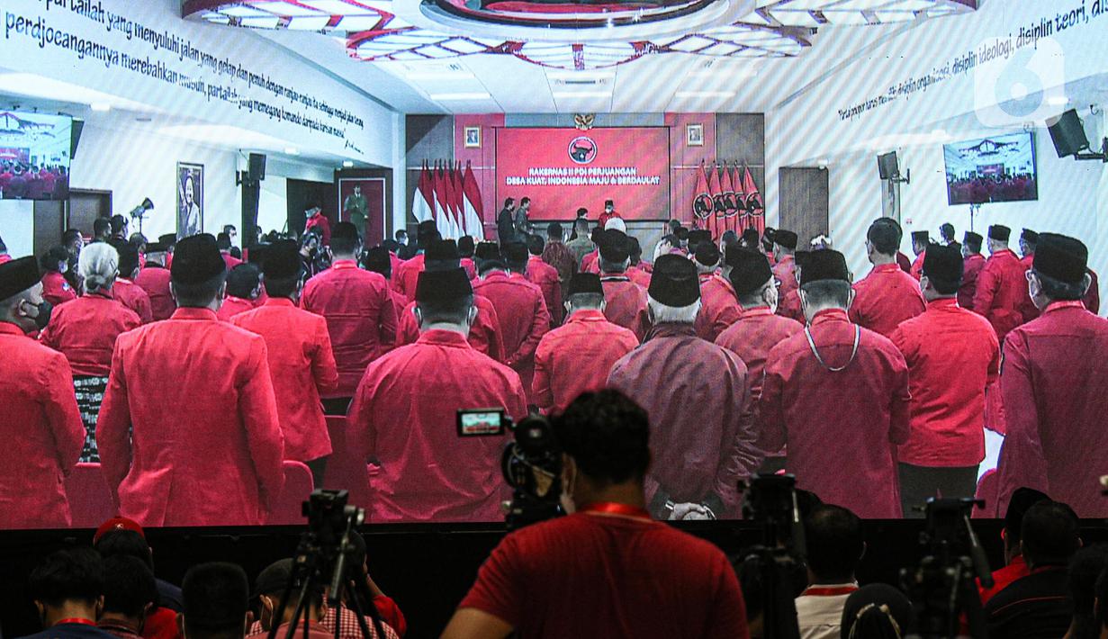 Suasana Rakernas II PDIP di Jakarta, Selasa (21/6/2022). Rakernas PDIP kali ini mengusung tema 'Desa Kuat, Indonesia Maju dan Berdaulat'. (Liputan6.com/Faizal Fanani)