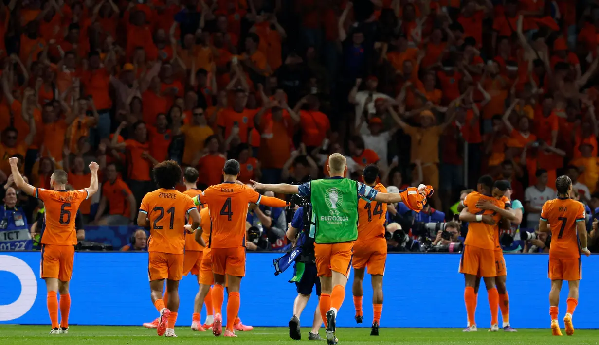 Di semifinal Euro 2024, Belanda akan bertemu Inggris yang lolos usai mengalahkan Swiss. (Odd ANDERSEN/AFP)