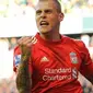 Selebrasi gol bek Liverpool asal Slovakia Martin Skrtel ke gawang Bolton Wanderers dalam lanjutan EPL yang berlangsung di Anfield Stadium, 27 Agustus 2011. AFP PHOTO / ANDREW YATES