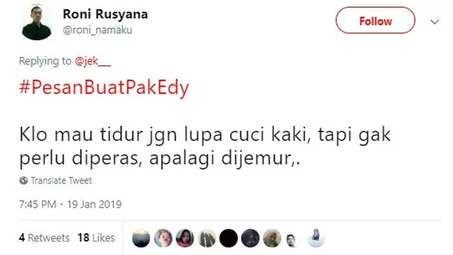 pesan nyeleneh warganet untuk Edy Rahmayadi (foto: @roni_namaku)