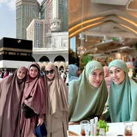 Perdana haji berdua, Aurel Hermansyah tampil menawan kenakan gamis dan hijab serba putih. [@aurelie.hermansyah].