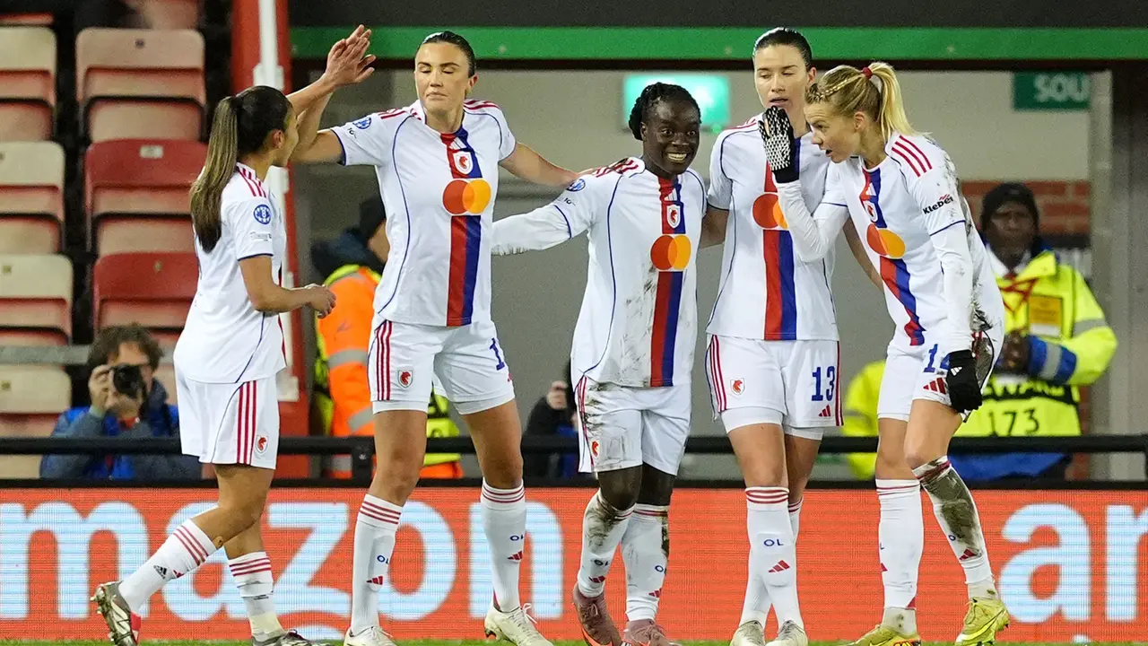 Selebrasi pemain Lyon Feminim