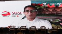 Menteri Pariwisata dan Ekonomi Kreatif Sandiaga Salahuddin Uno dalam Forum Wisata di Jakarta. Pemerintah menargetkan sebanyak 7,4 juta turis asing kunjungi Indonesia di 2023.