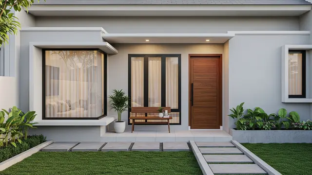 Pintu dengan Jendela Sudut di Teras Depan