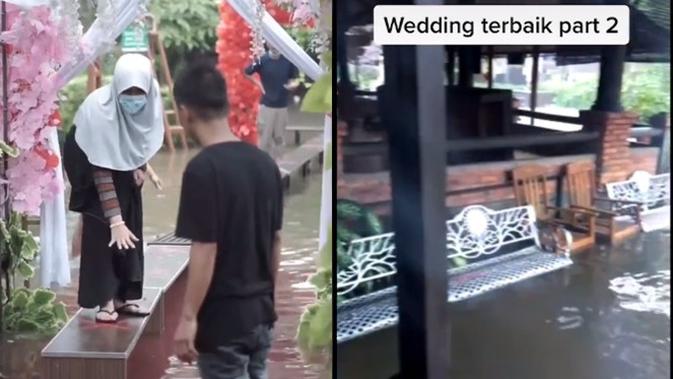 Viral Pernikahan di Tengah Banjir. (Sumber: TikTok/ @ilhamginanzar2)