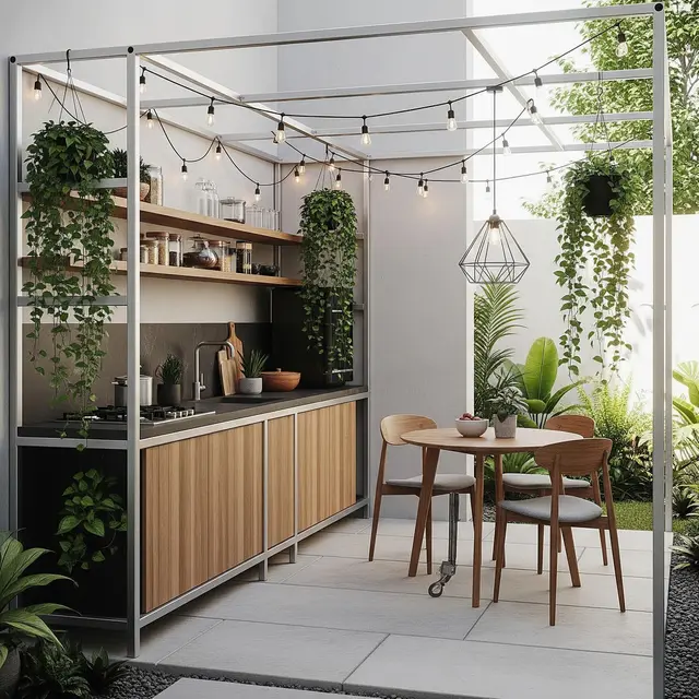 Dapur Kecil Semi Outdoor dengan Rangka Baja Ringan dan Tanaman Hias