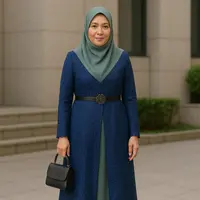 Model Gamis Brokat Menutup Dada yang Bikin Ibu-ibu Usia 50-an Tampil Lebih Muda dan Anggun (Foto: ChatGPT)