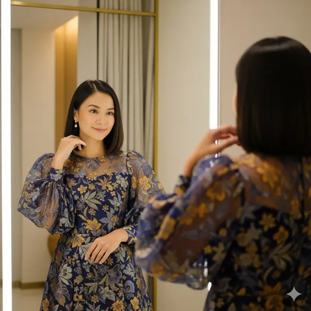 Dress Brokat Transparan + Batik Floral