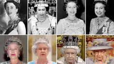 Foto Kombinasi yang dibuat di London pada 17 Agustus 2018 menunjukkan potret Ratu Inggris Elizabeth II dalam setiap dekade masa pemerintahannya. Ratu Elizabeth II, raja terlama dalam sejarah Inggris dan ikon yang langsung dikenali oleh miliaran orang di seluruh dunia, telah meninggal pada usia 96, Istana Buckingham mengatakan pada 8 September 2022. (Foto oleh AFP)