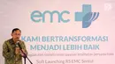 Direktur RS EMC Sentul dr Hardjanto memberikan sambutan saat soft launching RS EMC di Sentul, Bogor, Jawa Barat, Sabtu (21/4). Acara ini sekaligus peresmian nama dan logo Elang Medika Corpora (EMC). (Liputan6.com/Herman Zakharia)