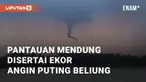Cuaca mendung disertai ekor angin puting beliung terpantau dari area Waduk Cipancuh, Indramayu. Penampakan tersebut terjadi pada Rabu (6/3/2024) sore hari