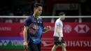 <p>Selebrasi tunggal putra Indonesia, Anthony Sinisuka Ginting setelah meraih angka saat menghadapi wakil Singapura, Loh Kean Yew pada babak perempatfinal Daihatsu Indonesia Masters 2024 di Istora Senayan, Jakarta, Jumat (26/1/2024). Anthony Ginting menang dua game langsung dengan skor 21-17, 21-19. (Bola.com/Bagaskara Lazuardi)</p>