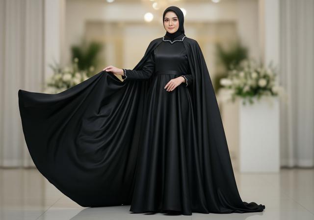 6. Gamis Hitam Model Cape