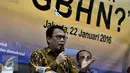 Ketua Fraksi PDIP MPR Ahmad Basarah Dalam diskusi bertajuk "Perlukah GBHN" di Akbar Tandjung Institute, Jakarta, Jumat (22/1/2016). Diskusi membahas mengenai Wacana diaktifkannya kembali Garis-garis Besar Haluan Negara (GBHN). (Liputan6.com/Johan Tallo)