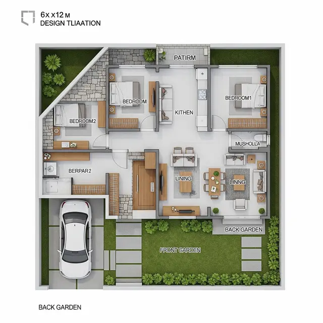 Denah Gambar Rumah Minimalis Ukuran 6x12 (Image by Gemini AI)