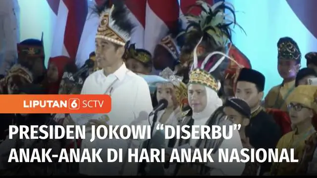 Presiden RI Joko Widodo beserta Ibu Negara Iriana Joko Widodo hadir dalam acara Hari Anak Nasional ke-40 di Istora Papua Bangkit, Jayapura, Papua, pada Selasa pagi. Dalam momen ini, Presiden menari bersama ribuan anak-anak pelajar dari Papua yang mem...