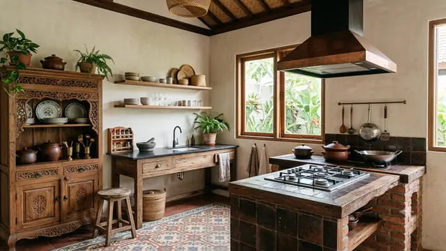 Ide Dapur Tema Pawon Jawa, Tampil Modern Minimalis Ala Tradisional Model Eklektif dengan Perabot Antik