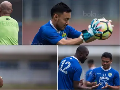 Berikut ini empat momen lucu yang terjadi saat latihan Persib Bandung jelang laga Liga 1 Indonesia 2017 melawan Persija Jakarta. (Bola.com/Vitalis Yogi Trisna)