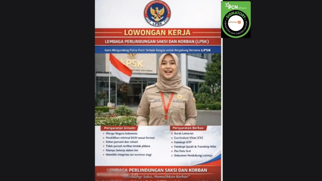 Cek Fakta Liputan6.com mendapati klaim lowongan kerja di Lembaga Perlindungan Saksi dan Korban (LPSK).