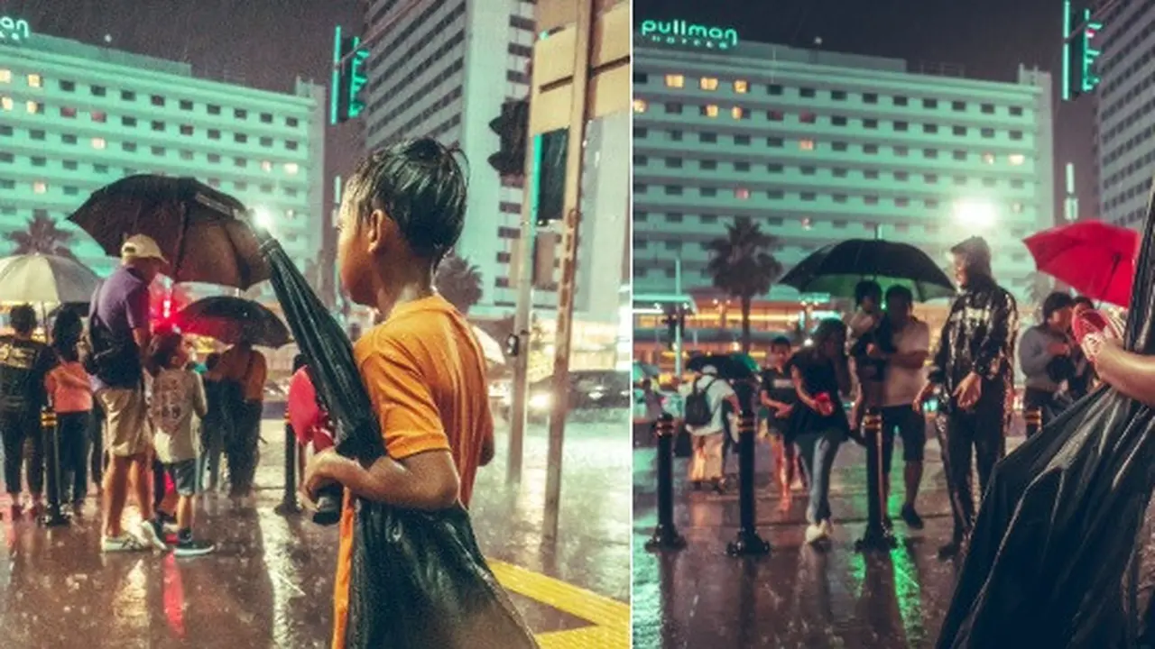 bocah pengojek payung yang fotonya viral