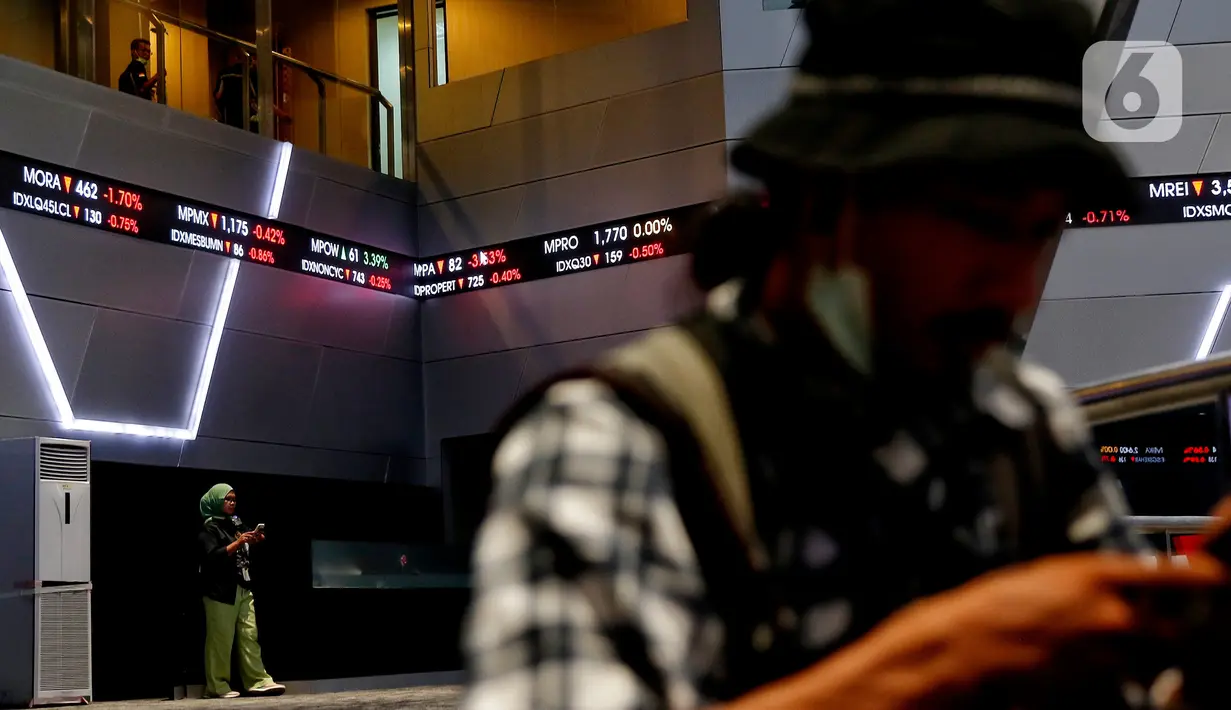 Indeks saham melemah 35 poin atau turun 0,52 persen dari perdagangan sebelumnya. (Liputan6.com/Angga Yuniar)