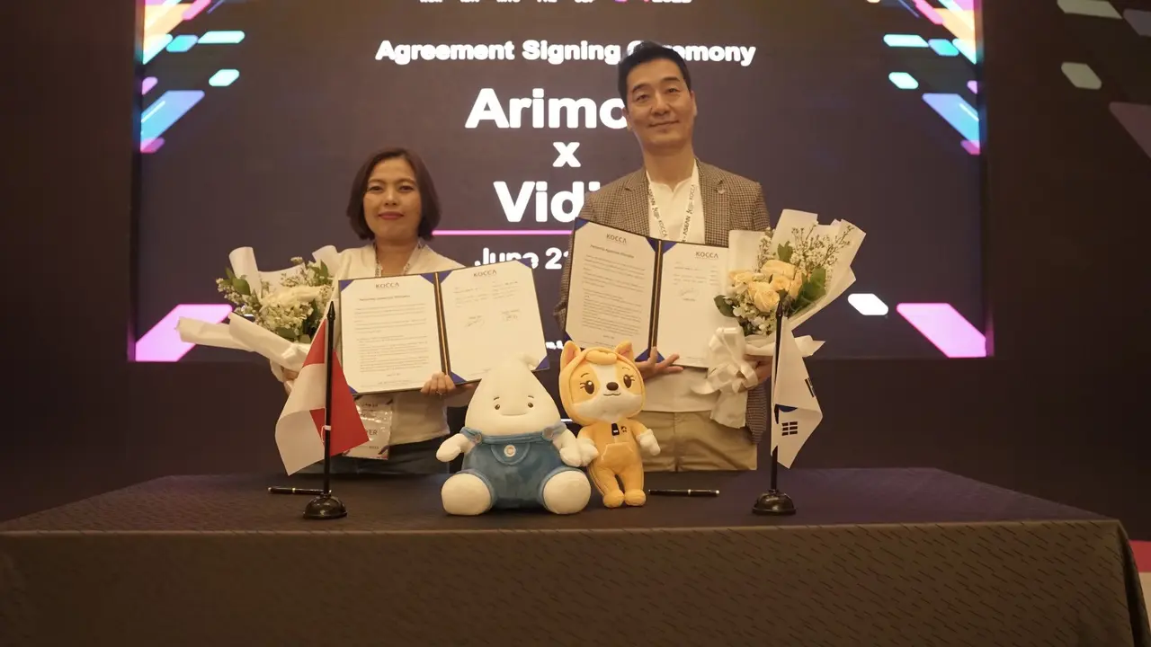 Platform video streaming nomor 1 di Indonesia Vidio bekerja sama dengan Arimoa, perusahaan terkemuka asal Korea dalam memproduksi dan memasarkan konten animasi anak. (Dok Vidio)