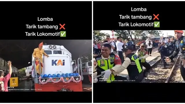 Aksi Pegawai PT KAI Ikut Lomba Tarik Lokomotif saat HUT RI ke-78 Ini Viral