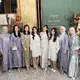 Syahnaz Sadiqah  tampil mengenakan long dress lengan panjang warna ungu dihiasi motif dipadukan kerudunh abu-abu polos. [@mrsayudewi]